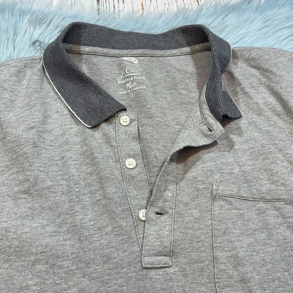 J. Crew Grey Stretch Pique Short Sleeve Pocket Polo sz L